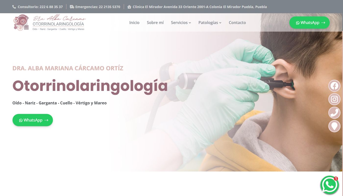 Screenshot de Otorrinolaringología Vértigo y Mareo en Puebla Dra. Alba Cárcamo